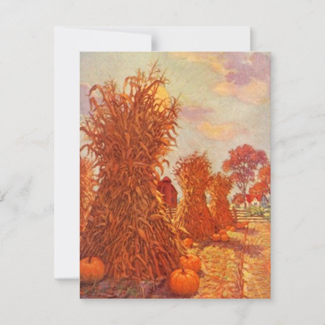 INVITATIONEN FÜR Vintage Erntedank Herbst-Maisblät Einladung (Vorderseite)