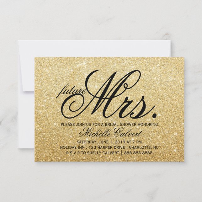 Invite - Golden Glitzer Brautparty Zukunft Frau. Einladung (Vorderseite)