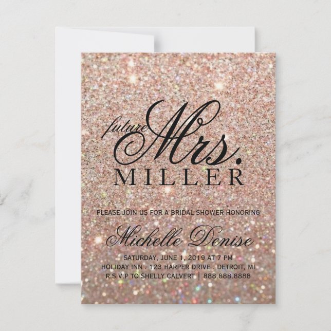 Invite-Rose Gold Glitzer Fab Future Frau Bridal Einladung (Vorderseite)