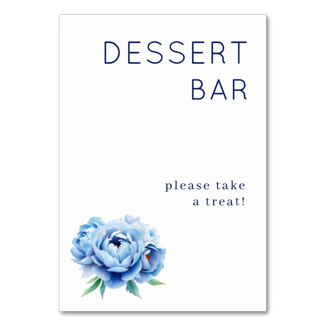 Inviting Navy Floral Dessert Sign Tischnummer (Vorderseite)