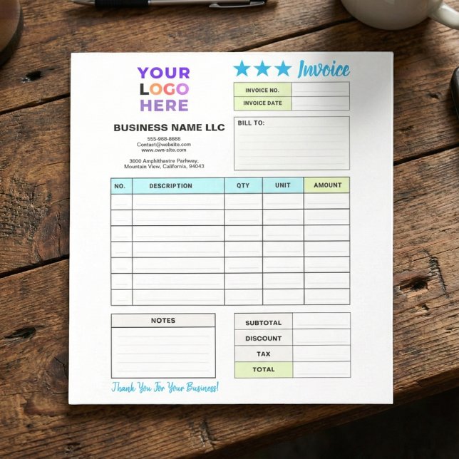 Invoice Sales Receipt Form | Custom Business Logo Notizblock (personalized order forms, small business stationery)