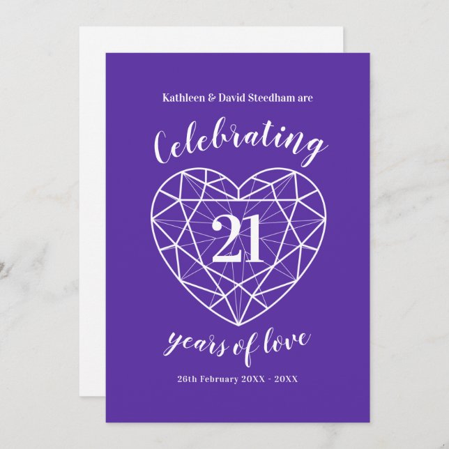 Iolite Hochzeitstag 21 Jahre Liebe Einladung (Vorne/Hinten)