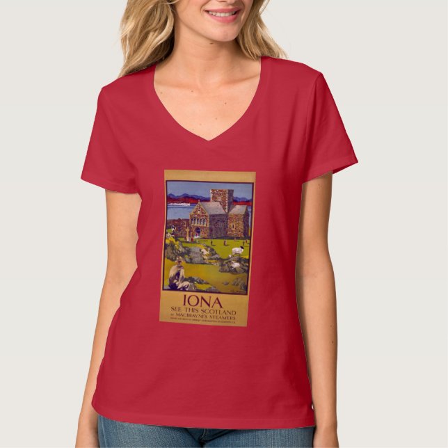 Iona Scotland Vintage Travel Poster restauriert T-Shirt (Vorderseite)