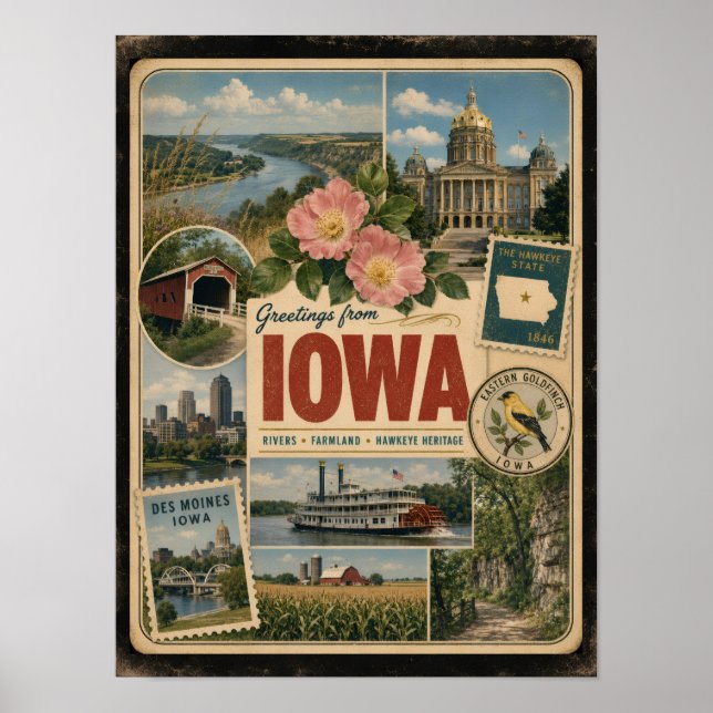 Iowa Authentischer Vintage-Stil Poster (Vorne)