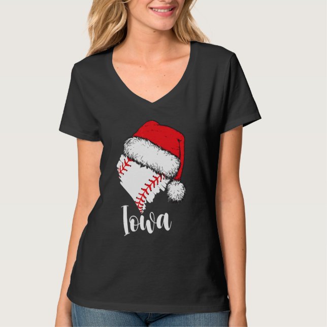 Iowa Baseball Heart Santa Hat Merry Xmas T-Shirt (Vorderseite)