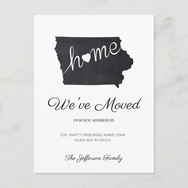 Iowa Chalkboard Staat Karte Verschieben Postkarte (Vorderseite)