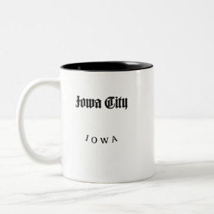 Iowa City Iowa Black Schriftart Zweifarbige Tasse