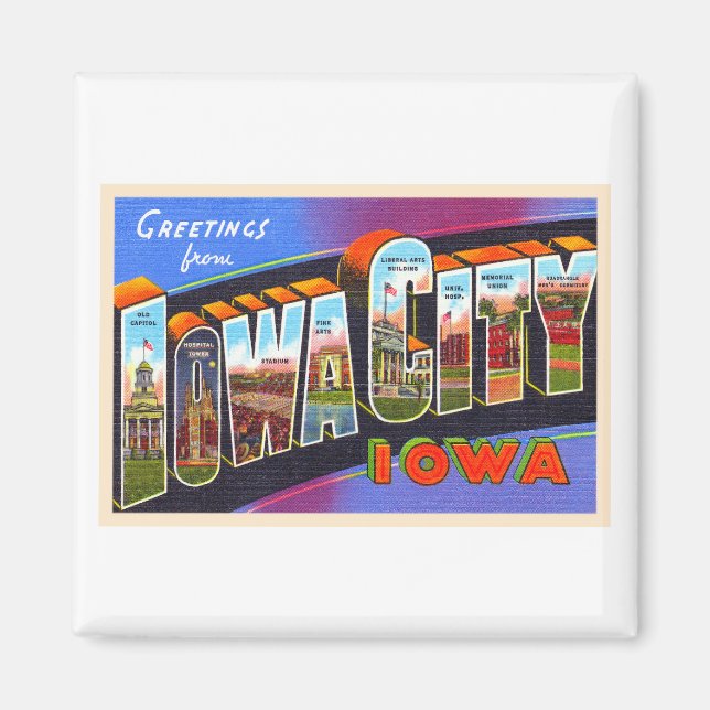 Iowa City Iowa IA Vintager Großbuchstabe Postkarte Magnet (Vorne)