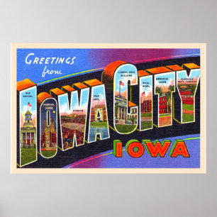 Iowa City Iowa IA Vintager Großbuchstabe Postkarte Poster