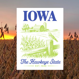 Iowa der Hawkeye Staat Est. 1846 Bauernhof Postkarte