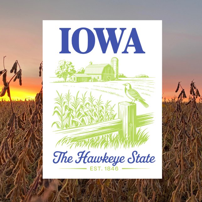 Iowa der Hawkeye Staat Est. 1846 Bauernhof Postkarte (Iowa The Hawkeye State Est. 1846 Farmhouse Postcard)