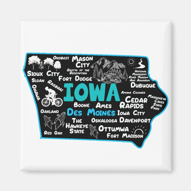 Iowa Des Moines Cedar Rapids, Sioux City, Mason Magnet (Vorne)