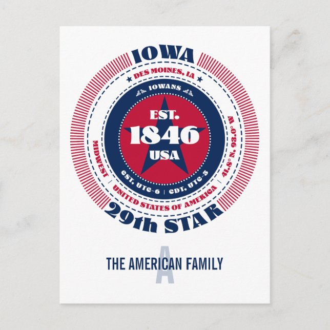 Iowa, Des Moines, IA, Patriotic, Monogramm Postkarte (Vorderseite)