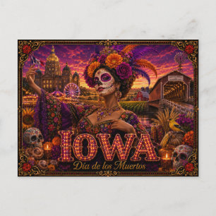Iowa Día de los Muertos Retro Postkarte