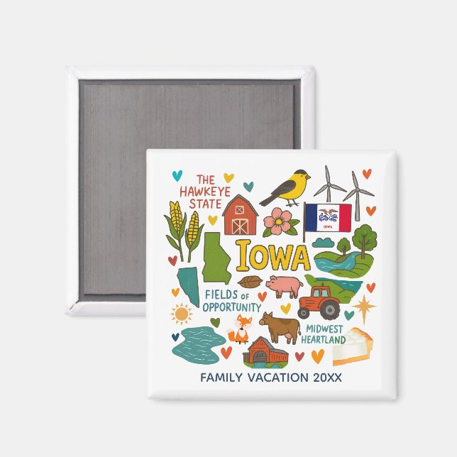 Iowa Family Trip Keepsake Personalized Magnet (Vorderseite/Rückseite)