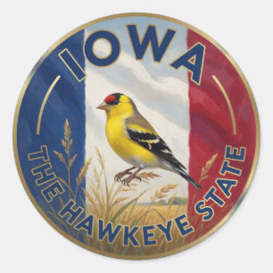 🌾 Iowa-Flagge und Distelfink Hawkeye Runder Aufkleber