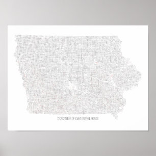 Iowa Gravel Road Map Poster