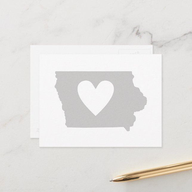Iowa Grey Staat Map Form mit Herz Cutout Postkarte (Vorderseite/Rückseite Beispiel)