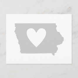 Iowa Grey Staat Map Form mit Herz Cutout Postkarte