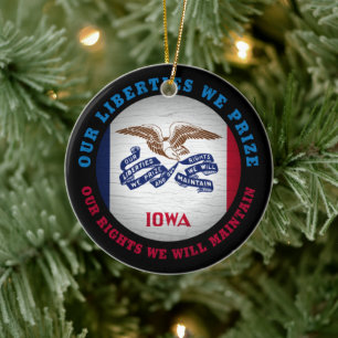 IOWA HAWKEYE STAAT FLAG KERAMIK ORNAMENT