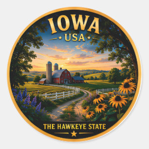Iowa Hawkeye State Landschaft Stolz 🌻 Runder Aufkleber