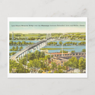 Iowa Illinois Bridge Mississippi River vintage Postkarte