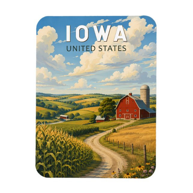 Iowa Illustration Reise Kunst Vintage Magnet (Vertikal)
