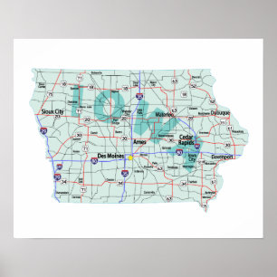Iowa Interstate Map Print Poster