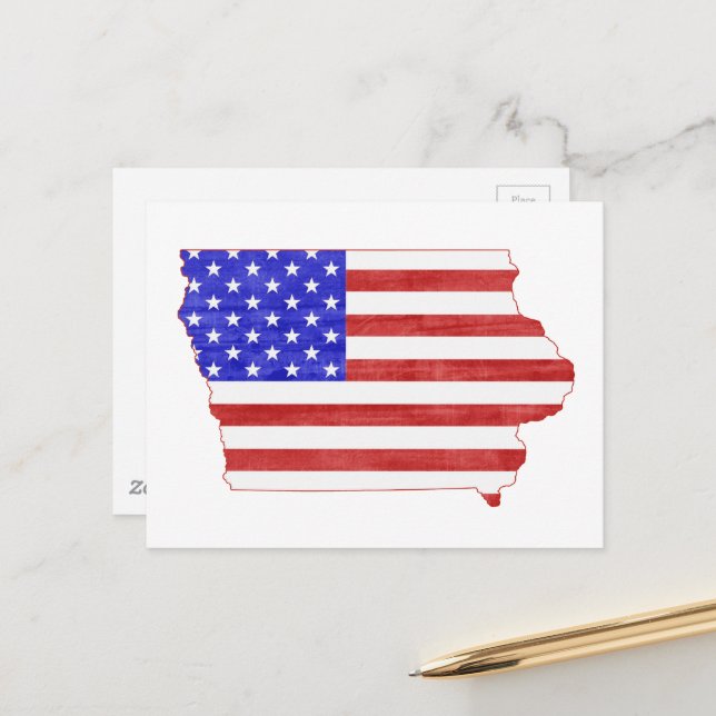 Iowa Map Shaped Patriotic Hawkeye American Flag Postkarte (Vorderseite/Rückseite Beispiel)