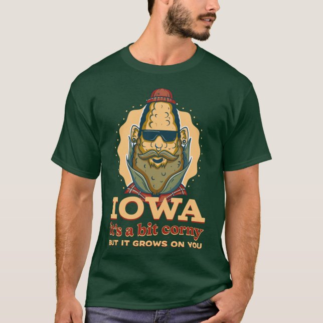 Iowa Midwest Farmer Comic Style Hipster Style Over T-Shirt (Vorderseite)