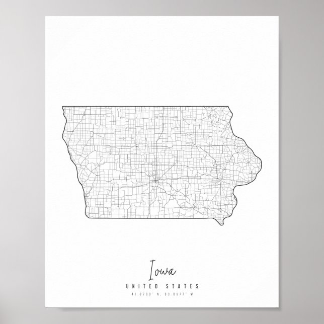 Iowa Minimal Street Map Poster (Vorne)