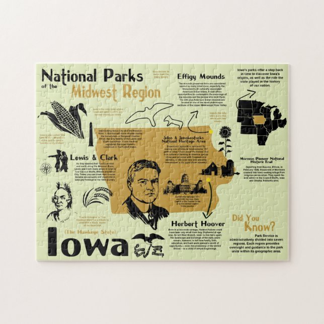 Iowa National Parks Infografik Karte Puzzle (Horizontal)