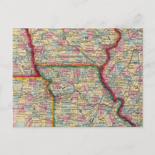 Iowa, Nebraska und Kansas Postkarte (Vorderseite)