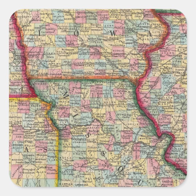 Iowa, Nebraska und Kansas Quadratischer Aufkleber (Vorderseite)