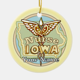 Iowa Nurse Caduceus Keramik Ornament