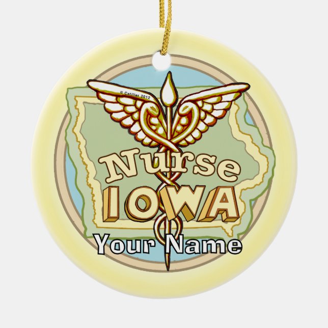 Iowa Nurse Caduceus  Keramik Ornament (Vorne)