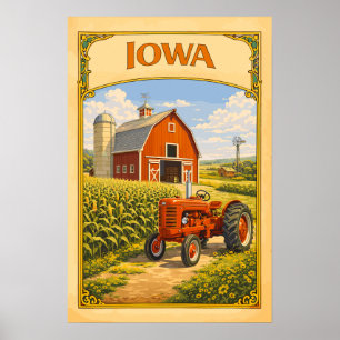 Iowa rote Scheune und klassischer Traktor Vintage Poster