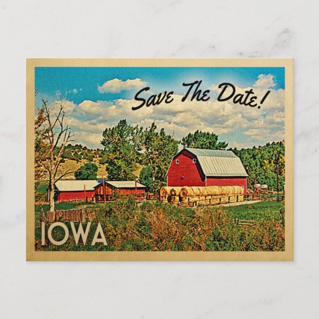 Iowa Save the Date Bauernstall Rustikal Ankündigungspostkarte (Vorderseite)
