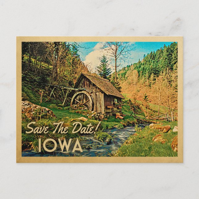 Iowa Save the Date Rustikale Hüttenmeilenwald Ankündigungspostkarte (Vorderseite)