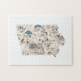 Iowa Shaped Iowan Hawkeye Vintage Bildkarte Puzzle