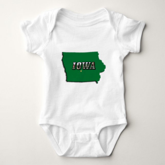 Iowa Staat Karte Green Kontur & Foto Text Baby Baby Strampler (Vorderseite)