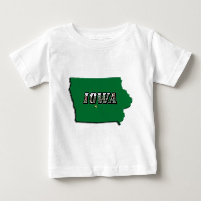 Iowa Staat Karte Green Kontur & Foto Text Baby T-shirt (Vorderseite)