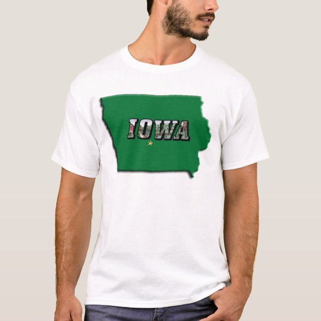 Iowa Staat Karte Green Kontur & Foto Text Unisex T-Shirt (Vorderseite)