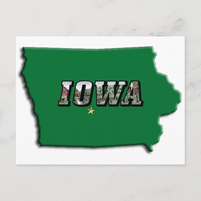 Iowa Staat Karte Grüne Kontur und Foto Text (Vorderseite)