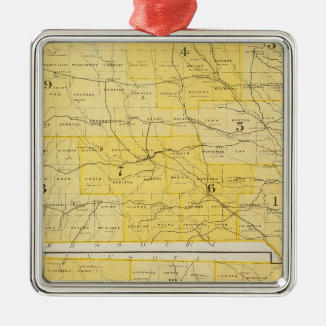 Iowa-Staats-Karten Silbernes Ornament (Vorne)