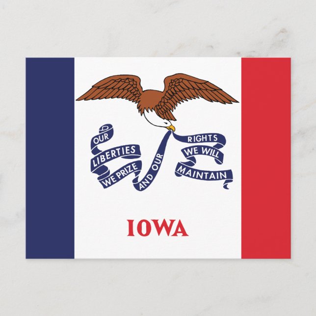 Iowa State Flag Hawkeye Staat Eagle & Motto Postkarte (Vorderseite)