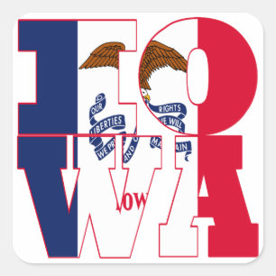 Iowa-Text für die Staatsflagge Quadratischer Aufkleber