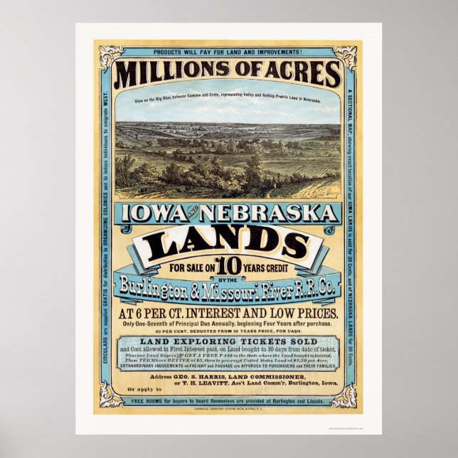 Iowa und Nebraska Landwerbung 1872 Poster (Vorne)
