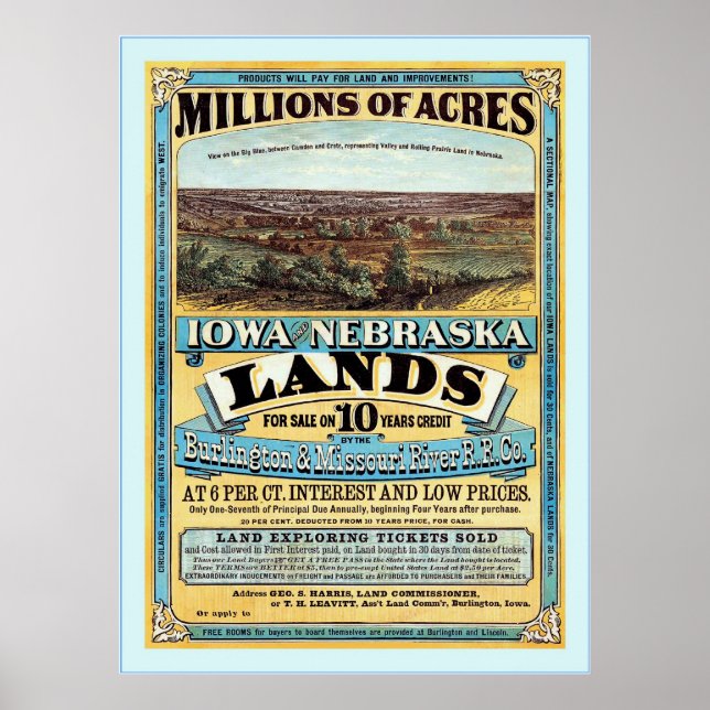 Iowa und Nebraska ~ Vintage Immobilienwerbung. Poster (Vorne)