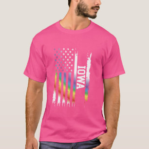 Iowa United Staaten Rainbow unter US-Flagge T-Shirt